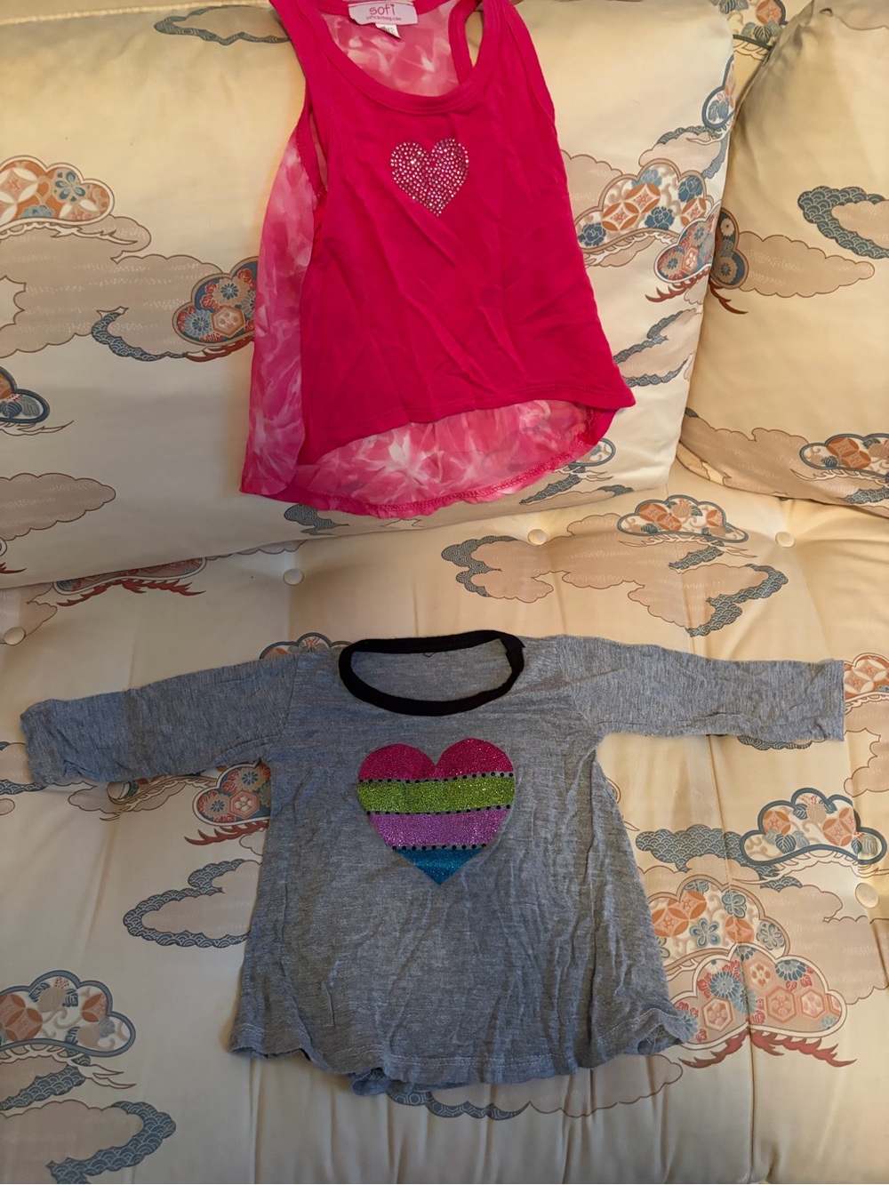 Sofi Pink Jewel Heart Top and Sparkly Rainbow heart Top